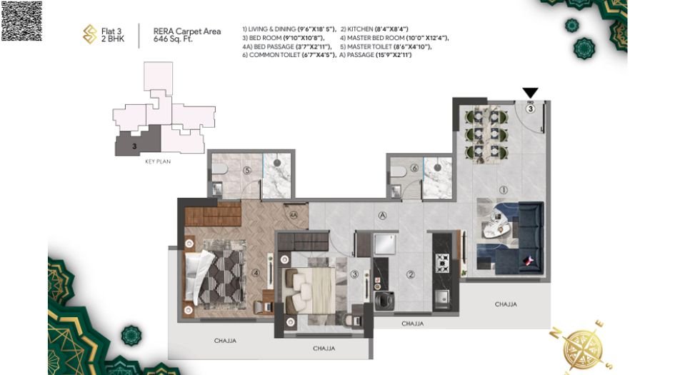 Sanghvi-Sapphire-Floor-Plan-2 BHK-646 Sqft